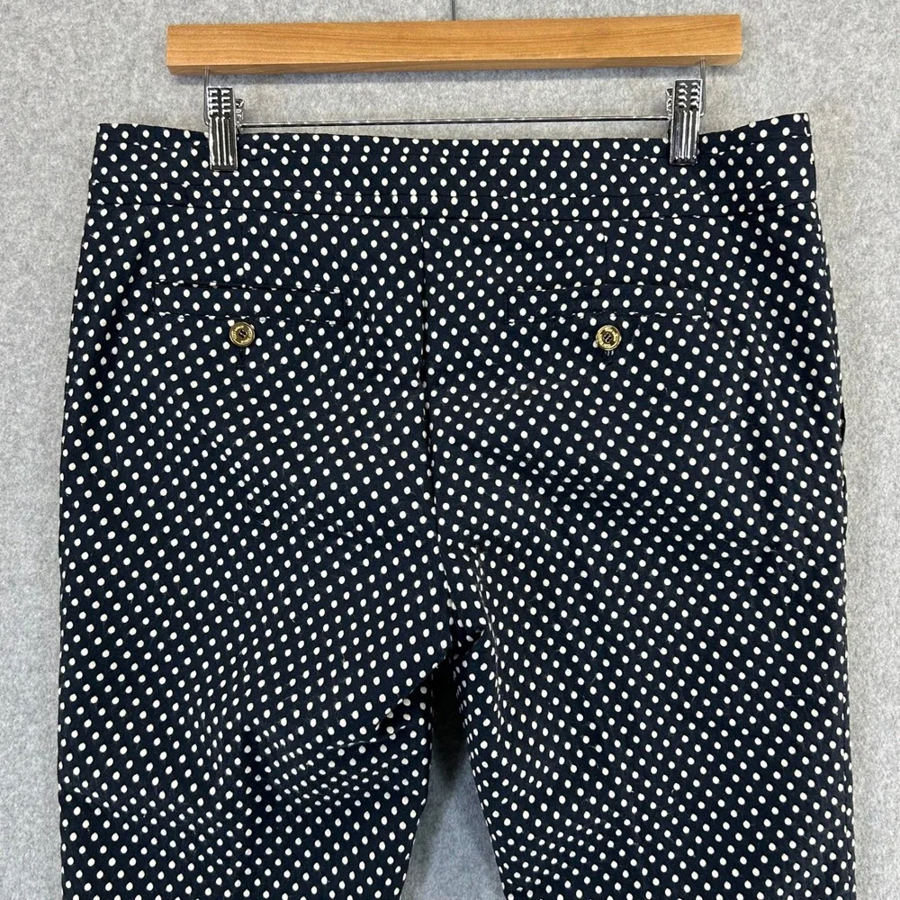Tory Burch Jacquard Polka Dot‎ Cropped Pants Navy Blue White Slim Leg Womens 10